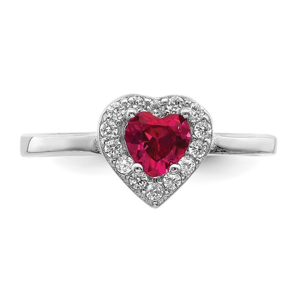 925 Sterling Silver Rhodium-plated Created Corundum & CZ Heart Ring - Picture 4 of 6